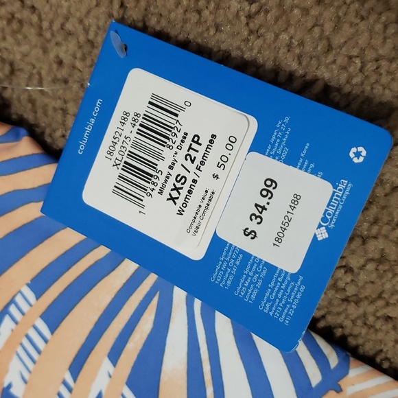 Columbia PFG Midway Bay Dress Tunic Blue Tropical Design Size XXS 2TP $50 NWT - Picture 6 of 12